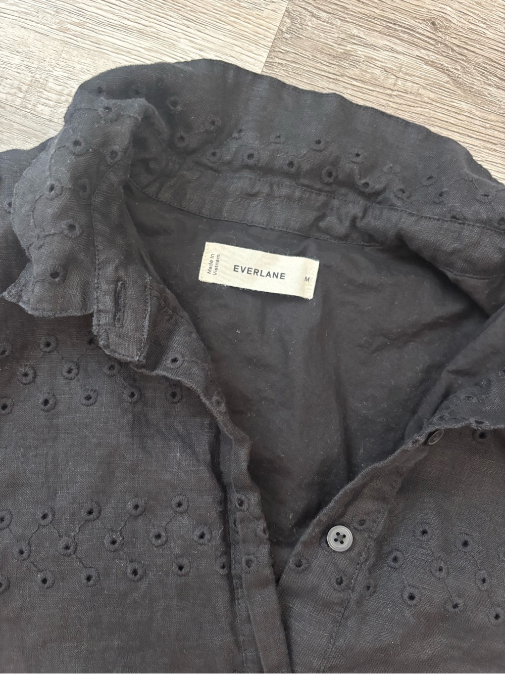 Everlane Eyelet Polo Dress in Black size medium 100% linen 100% cotton Dress - Picture 7 of 10